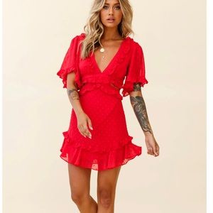 Selfie Leslie MY BELLE CUT-OUT DETAIL FRILL ACCENT DRESS RED M L Valentines day